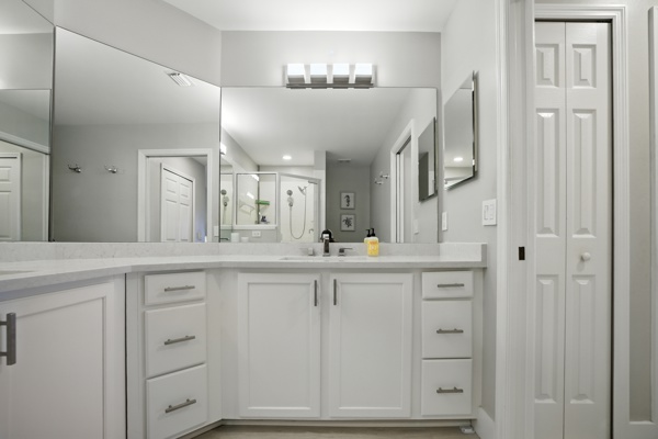 Master bathroom with walk-in shower at Pinnacle, Unit 2503 Naples FL luxury vacation rental