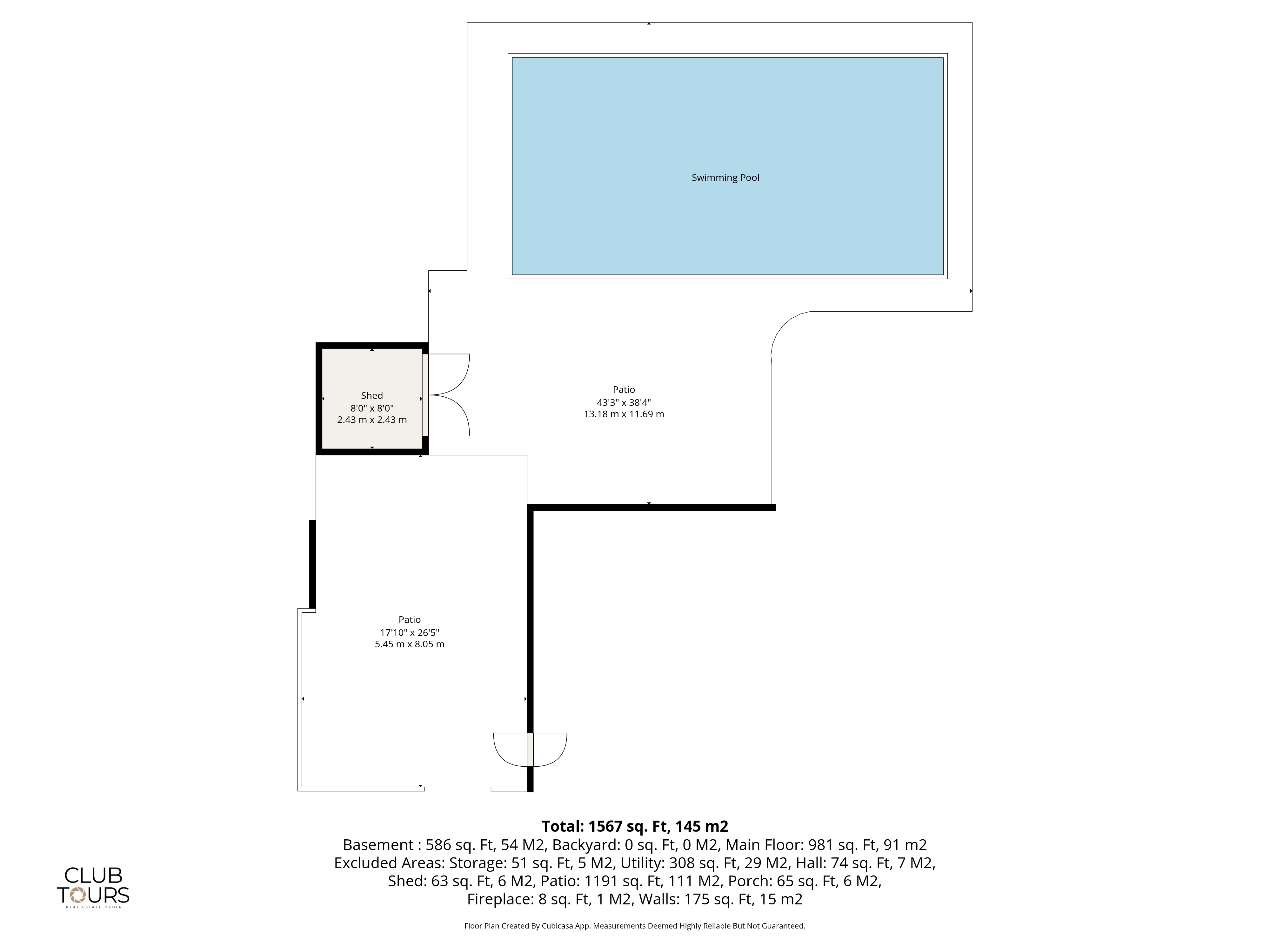 Backyard layout — pool, concrete, fire pit plan